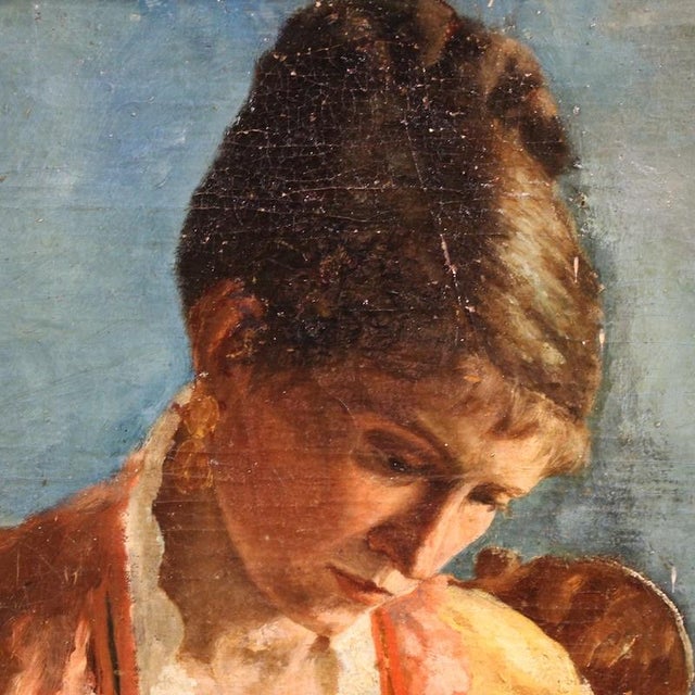 French Artist, Portrait of a Woman with a Letter, 1979, Oil Painting, Framed For Sale - Image 13 of 16