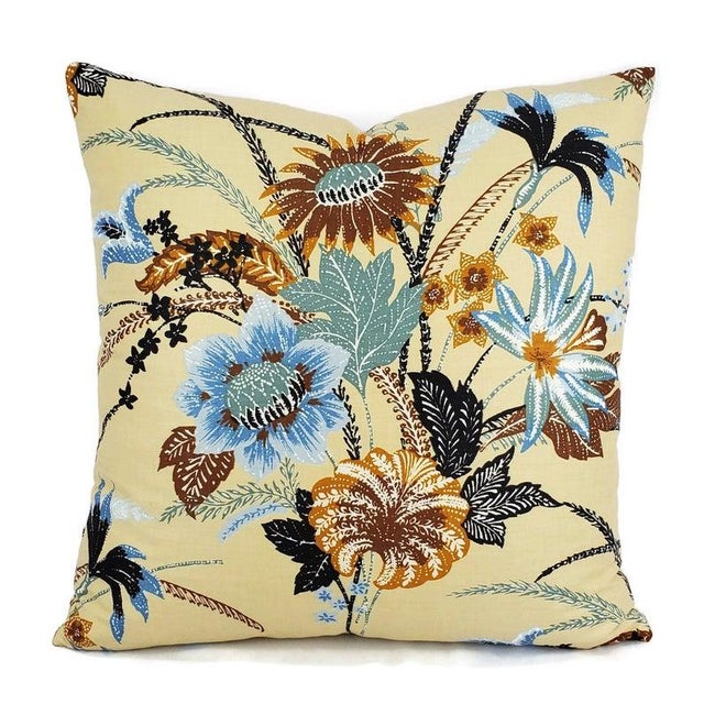 Textile Vintage Cream With Blue & Rust Floral Cotton Pillow Cover For Sale - Image 7 of 7