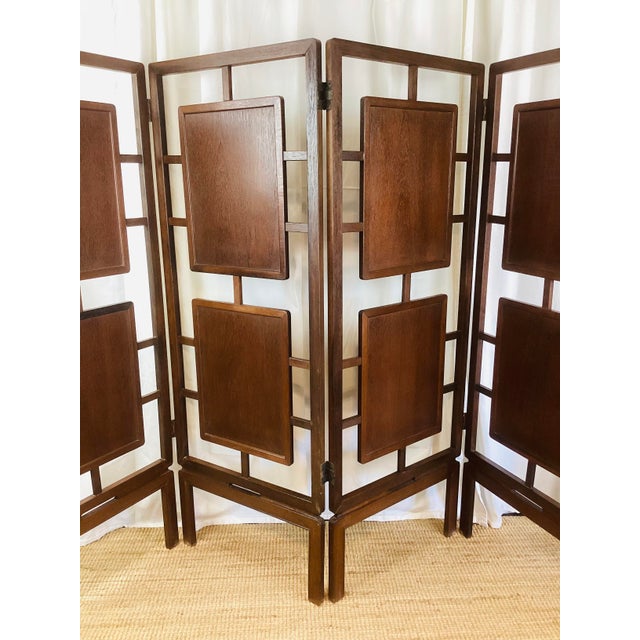 Vintage Art Deco 4 Panel Teak Wood Floating Panel Freestanding Room Divider For Sale - Image 9 of 10