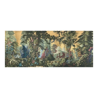 Gold Leaf Tropical Paradise Hand-Painted Panoramic Wallpaper For Sale