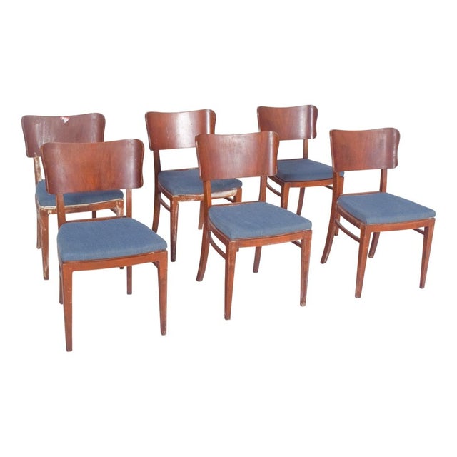 Danish Blue Upholstered Dining Chairs, 1950, Set of 6 For Sale - Image 10 of 10
