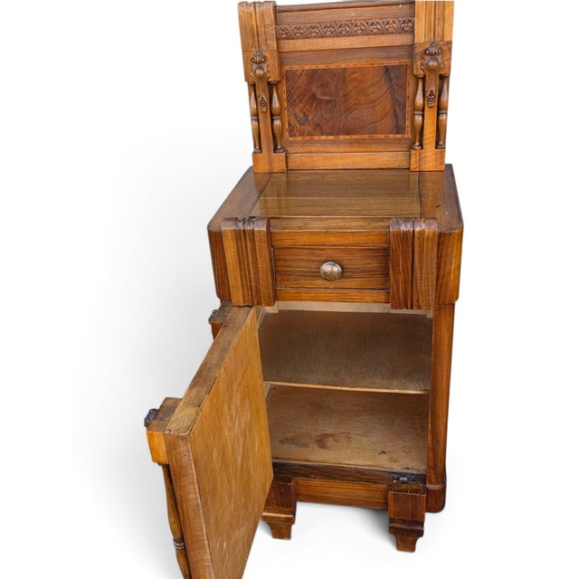 Pair of 1930 Walnut Nightstand American Art Deco Bedside Cabinet Refurbished For Sale - Image 12 of 18