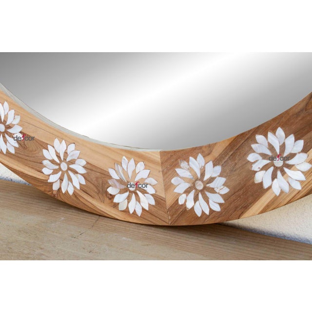 Wood Round Mother of Pearl Inlay Mirror For Sale - Image 7 of 9