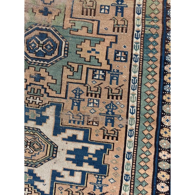 Cashew-Nude & Kiwi Antique Caucasian Lesghi Star GEM Collector's Art Piece Rug 3.5 x 5 For Sale - Image 10 of 12