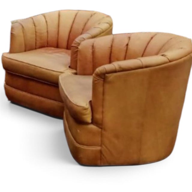 Pair Of Swivel Barrel Full Grain Leather Chairs By Expressions Furniture Elevate Your Space with Timeless Comfort Discover...