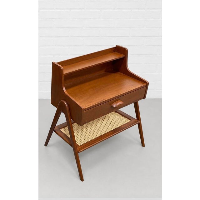 Brown 1960s Mid Century Modern Handcrafted Caned Teak Cabinet / Entryway Table For Sale - Image 8 of 14