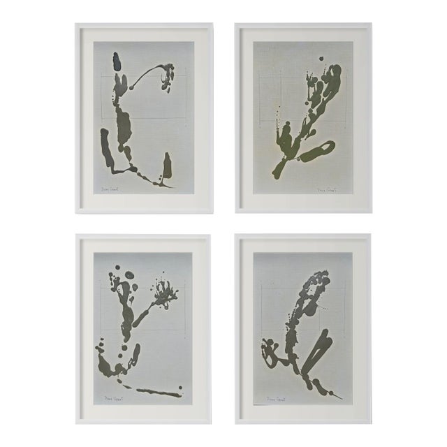 Contemporary Dark Green Organic Modern Botanical Studies | Unframed For Sale