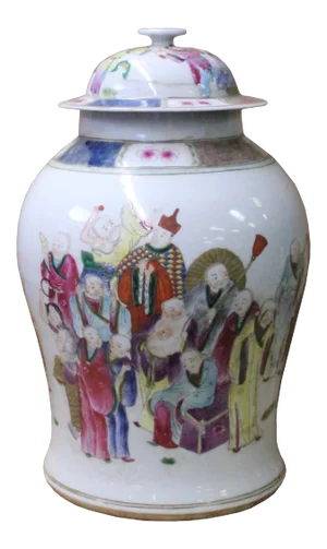 Chinese Distressed White Porcelain Eighteen Arhats Luohan Temple Jar