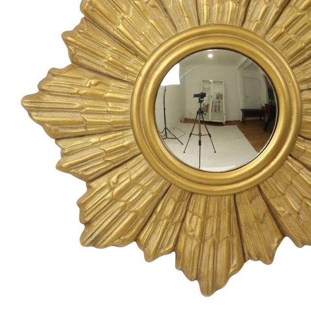 Mid-Century Modern Convex Gilt Sunburst Mirror, 1960s For Sale - Image 3 of 16