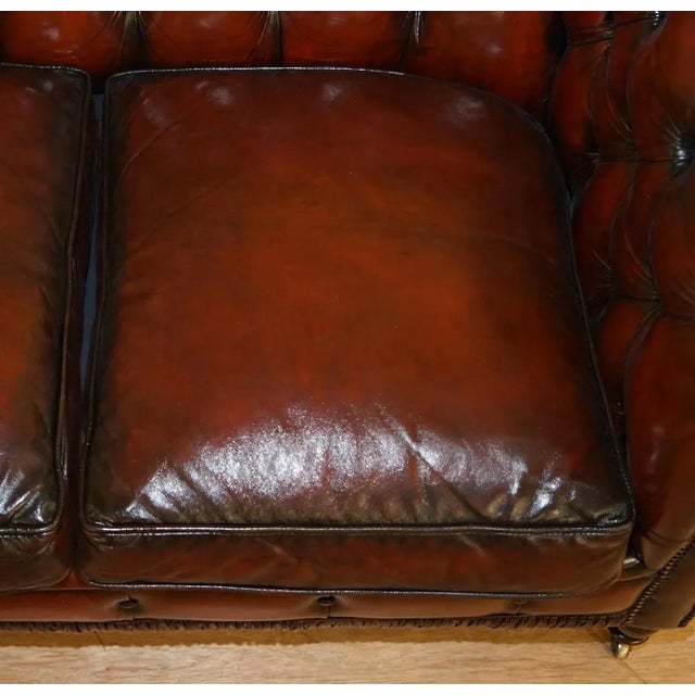 Vintage Oxblood Bordeaux Leather Chesterfield Club Sofa on Turned Legs For Sale - Image 8 of 18
