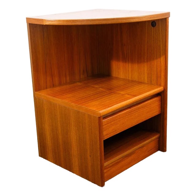 1960s Mid Century Danish Modern Nightstand Solid Teak End Table Tray Storage Denmark For Sale