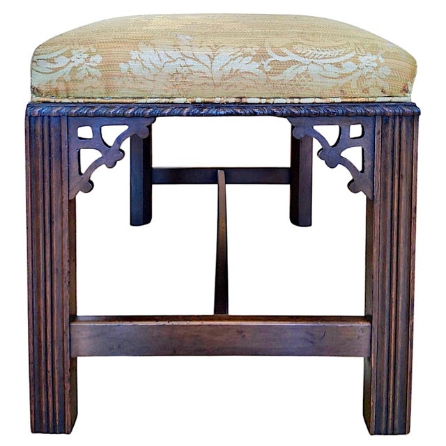 Chinese Vintage Chinese Chippendale-Style Upholstered Bench For Sale - Image 3 of 9