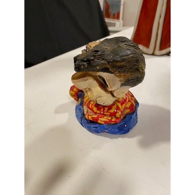 small sculpture - painted clay and metal wires