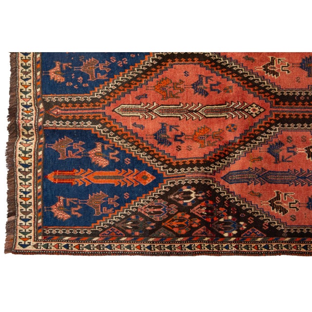 Handmade Vintage Persian Shiraz Scatter Wool Rug in Terracotta Color For Sale - Image 4 of 9