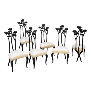 Set of Six Christopher Guy “Le Jardin” Dining Chairs in Black Matte Lacquered Mahogany For Sale