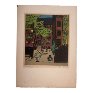 1950s Colour Engraving by American Artist Titled Sydney Place Brooklyn Number 3 Out of 5 Signed