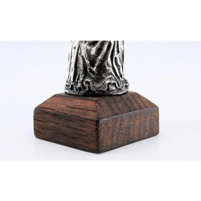 Silver Silver Statuette of Saint Anthony with Wooden Base For Sale - Image 8 of 10