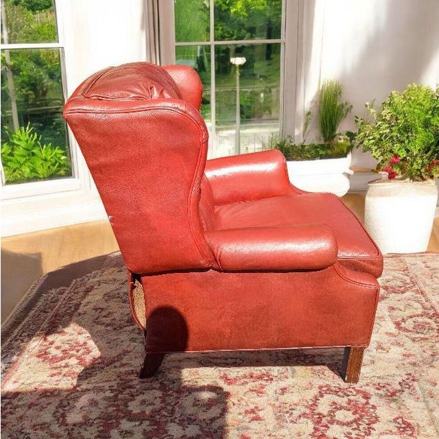 Ethan Allen Cognac Color Full-Grain Leather Recliner For Sale - Image 9 of 11