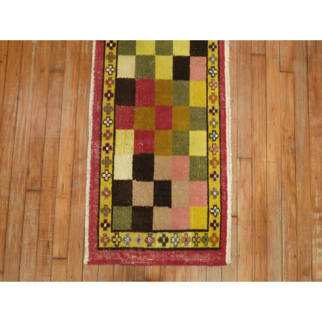 Contemporary 1972 Checkerboard Vintage Turkish Runner For Sale - Image 3 of 6