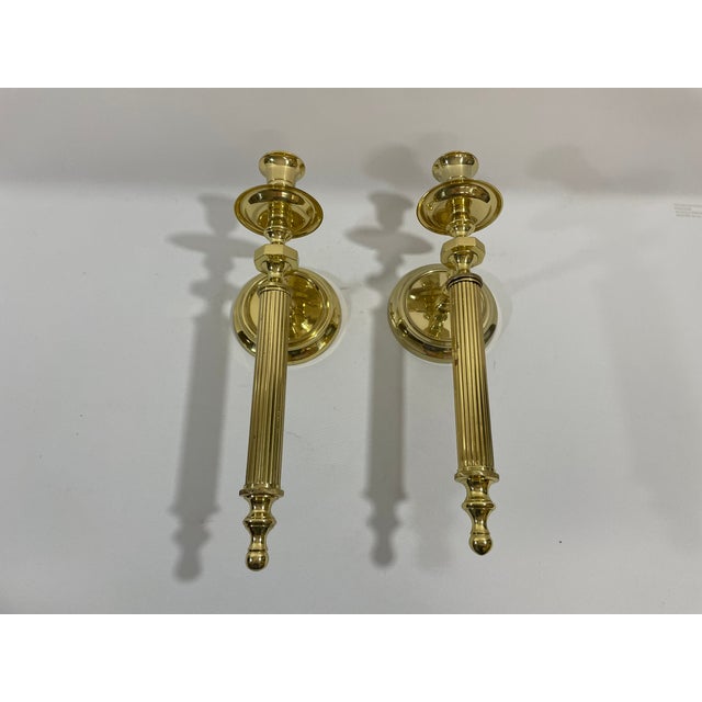 Maison Jansen Vintage Brass Neoclassical Style Candle Wall Sconces - A Pair For Sale - Image 4 of 18