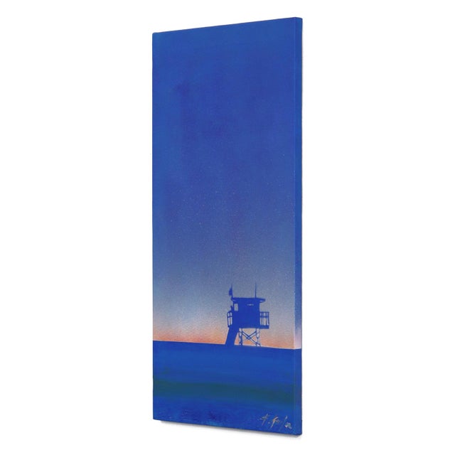 Abstract Midnight Sun - Original Minimalist Modern Blue Beach Scene Acrylic Painting on Canvas by Kathleen Keifer For Sale - Image 3 of 9