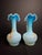 Antique Pair Victorian Blue Satin Cased Glass Pitcher Ewers Hand Painted Orchids Frosted Coral Branch Handles Ruffled Rim - a Pair For Sale - Image 4 of 18