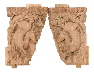 Qing Dynasty Hand-Carved Wooden Temple Corbels with Deer Motifs - A Pair