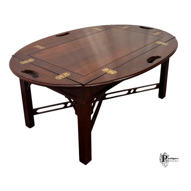 Wood Vintage Chippendale Style Mahogany Butler Coffee / Tray Table For Sale - Image 7 of 10
