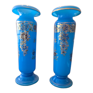 Antique Baccarat Attributed Pr Opaline Vases Turquoise