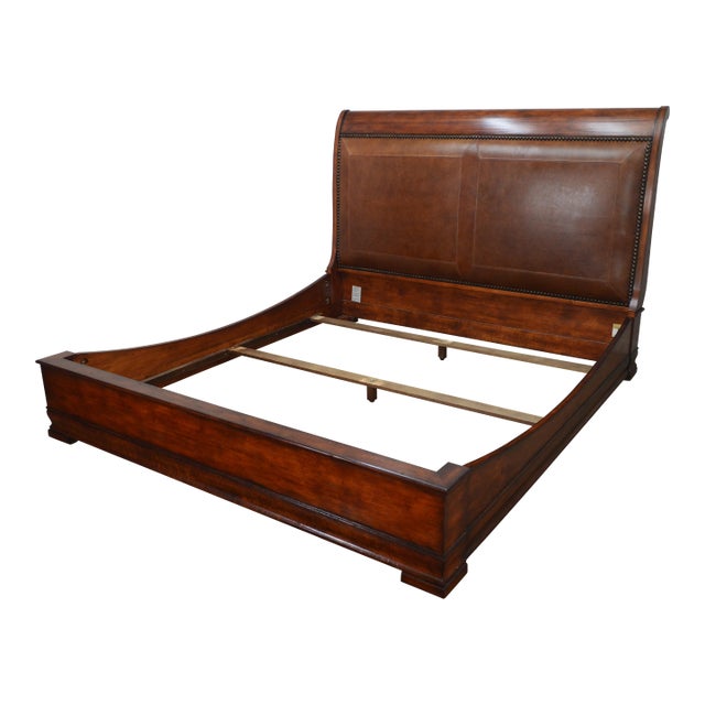 Henredon Leather Sleigh King Bed For Sale