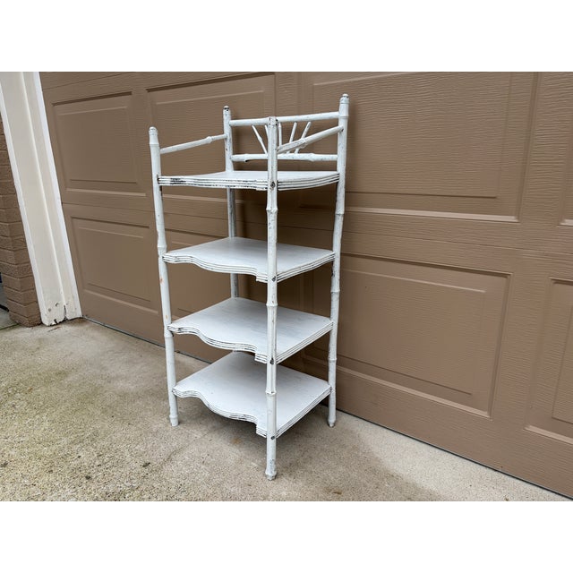 Wood 19th Century American Victorian White Painted Bamboo Four-Tier Étagère For Sale - Image 7 of 14