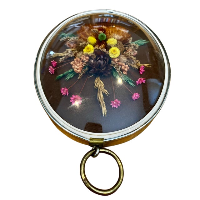 Metal Pair of Vintage Oval Cideart Belgium Dried Floral Arrangements in a Convex Glass Dome Frames For Sale - Image 7 of 18