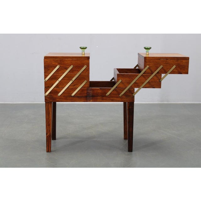 Mid-Century Danish Unfolding Sewing Box in Wood and Brass, 1960s For Sale - Image 3 of 16