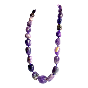 Large Amethyst Statement Necklace | Oversized Purple Gemstone Beads | Knotted Silk Cord | 304 Stainless Steel Clasp