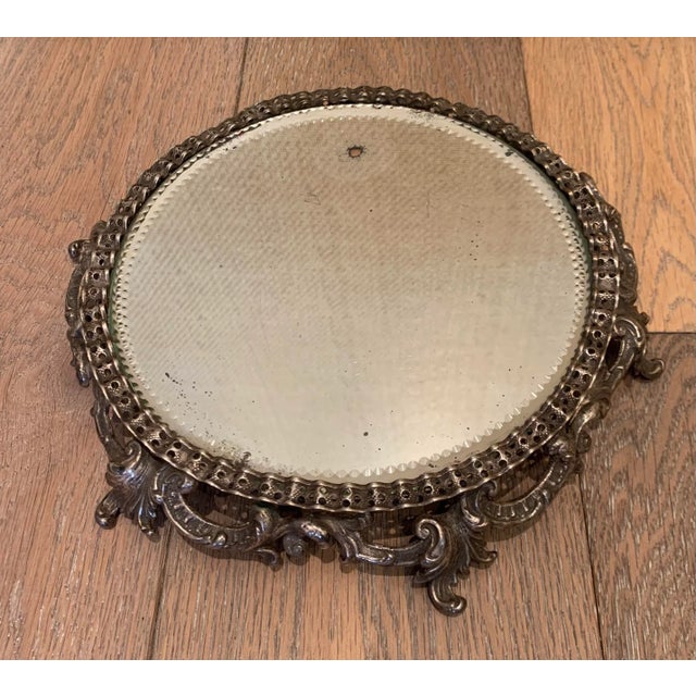Traditional Vintage Silver-Tone Metal Mirror Plateau For Sale - Image 3 of 9