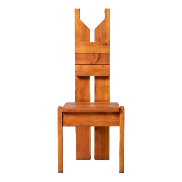 Vintage Brutalist Dining Chair in Pine, Czechoslovakia, 1970s For Sale