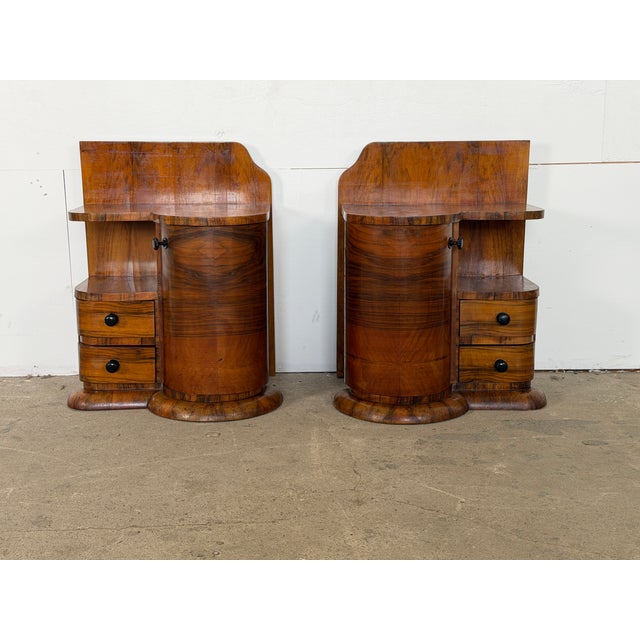 European Art Deco Walnut Bedside Tables, 1930s, Set of 2 For Sale - Image 10 of 10