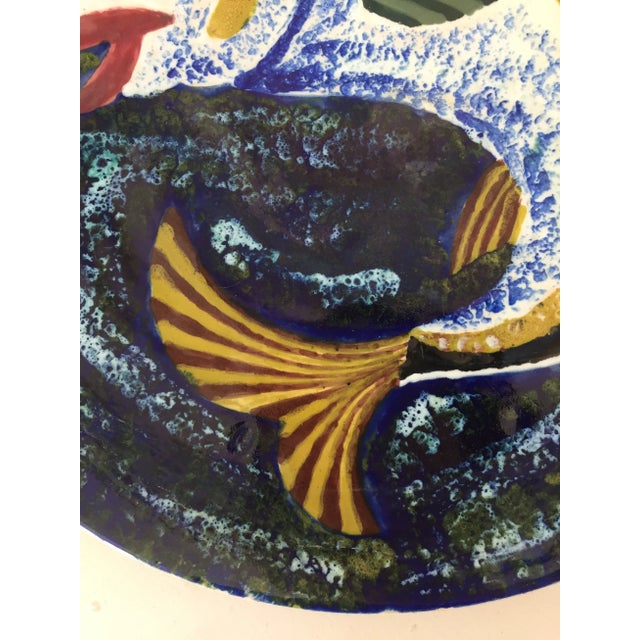 Ceramic Vintage Large Spanish Art Pottery Colorful Fish Wall Hanging Plate For Sale - Image 7 of 12
