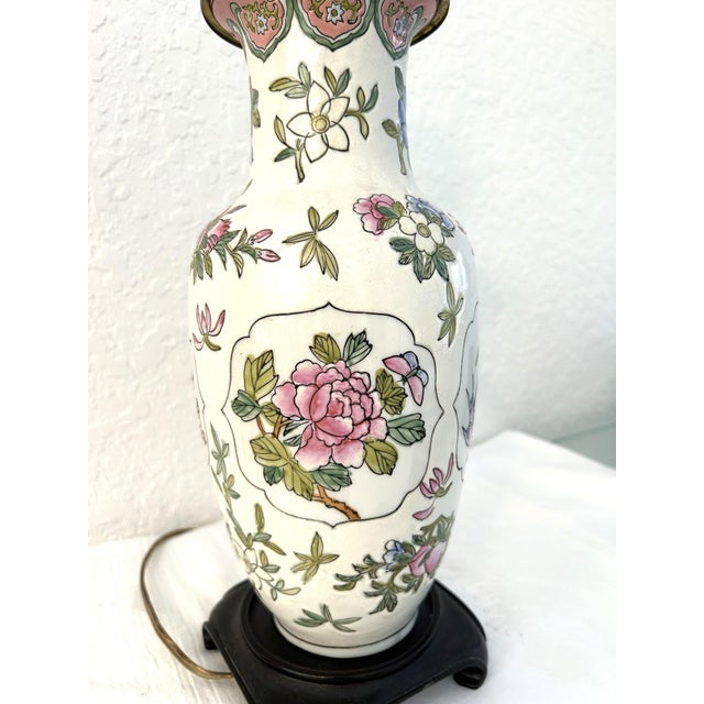 Vintage Asian Botanical Ceramic Lamp For Sale - Image 4 of 10