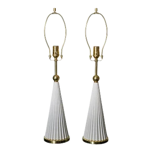 Pair of White Conical Metal Table Lamps