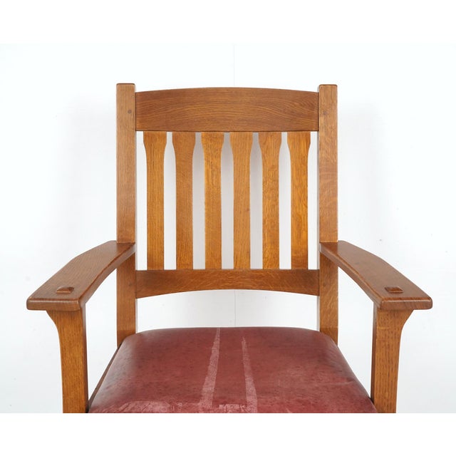 Arts & Crafts Vintage Stickley Arts & Crafts Oak & Leather Swivel Office Chair For Sale - Image 3 of 14