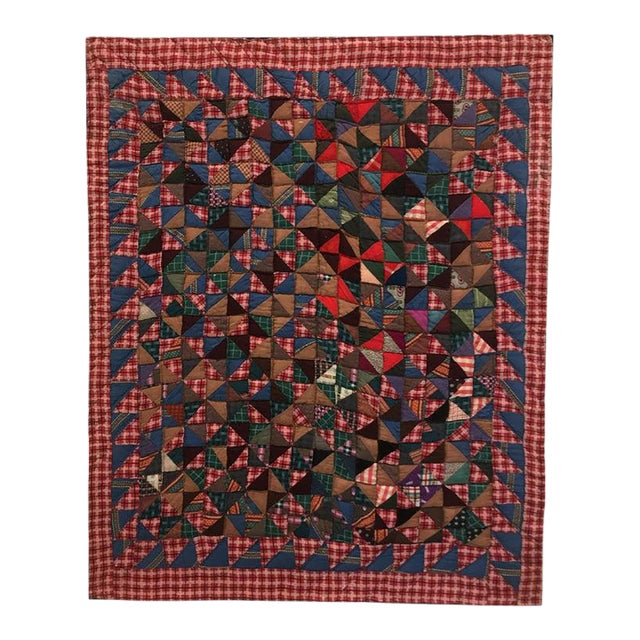 19Thc Mini Pieced Broken Dishes Mounted Crib Quilt For Sale