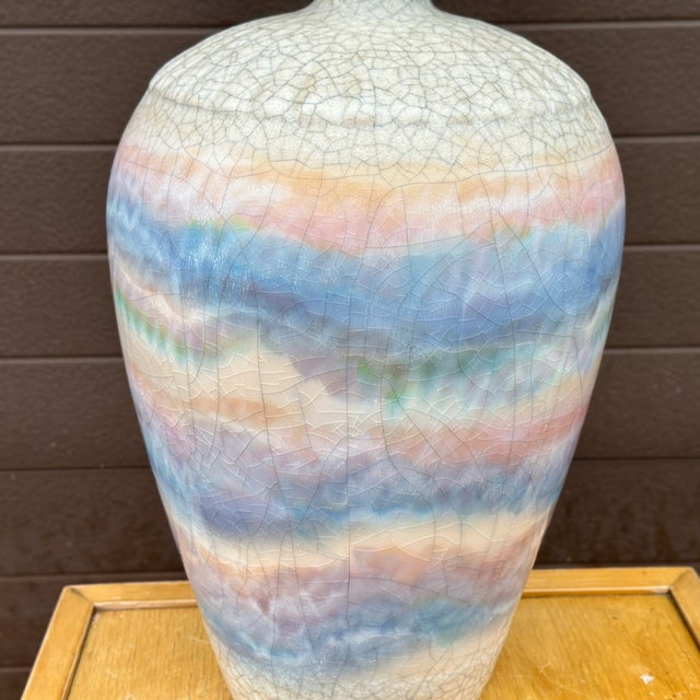 Vintage Sunset Rainbow Crackle Glazed Ceramic Table Lamp For Sale - Image 11 of 12