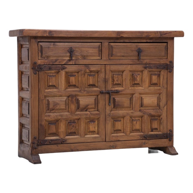 Spanish Baroque Style Walnut Chest of Drawers with Iron Fittings, 1960s For Sale