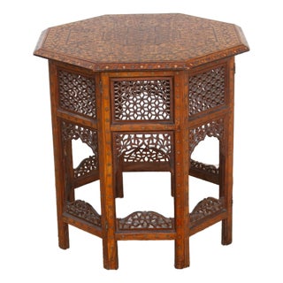 Brass & Copper Inlay Anglo Indian Folding Table For Sale
