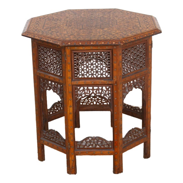 Brass & Copper Inlay Anglo Indian Folding Table For Sale
