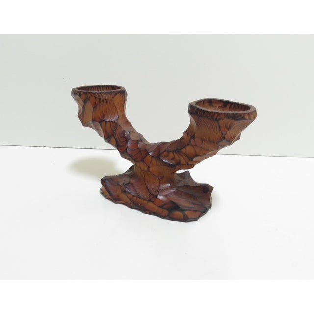 1970s Vintage German Brutalist Hand Carved Wooden Candle Holder - Set of 3 For Sale - Image 5 of 12