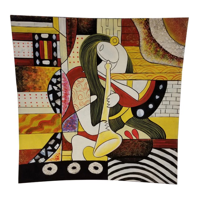 Abstract Expressionist Hand Painted Mother of Pearl Inlay & Lacquer Tray from Vietnam For Sale