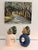 Blue Pair of Portuguese Modernist Sculptural Donut Vases by Sporvil Ceramics | Blue & Speckled White For Sale - Image 8 of 8