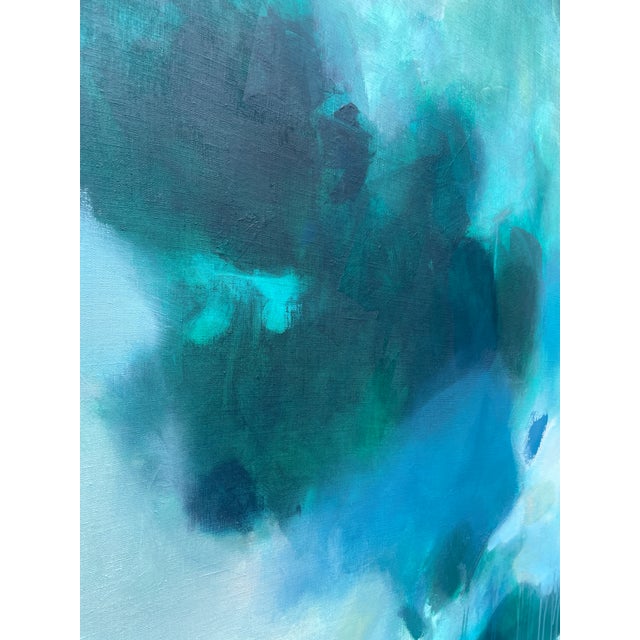Textile “But Still, You” Large Lyrical Abstraction Diptych Painting in Ethereal Greens and Blues by Stacey Warnix For Sale - Image 7 of 16